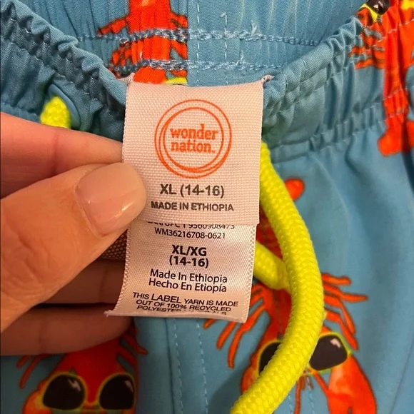 Wonder Nation Boys XL Lobster Swim Trunks Blue Orange Beach Shorts 14-16 - Picture 2 of 6